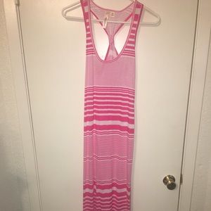 Pink/white stripe maxi dress